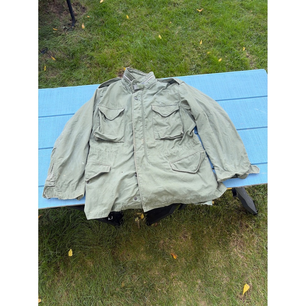 Vintage M-65 Field Jacket Olive Drab Green Military Utility Coat Men Large